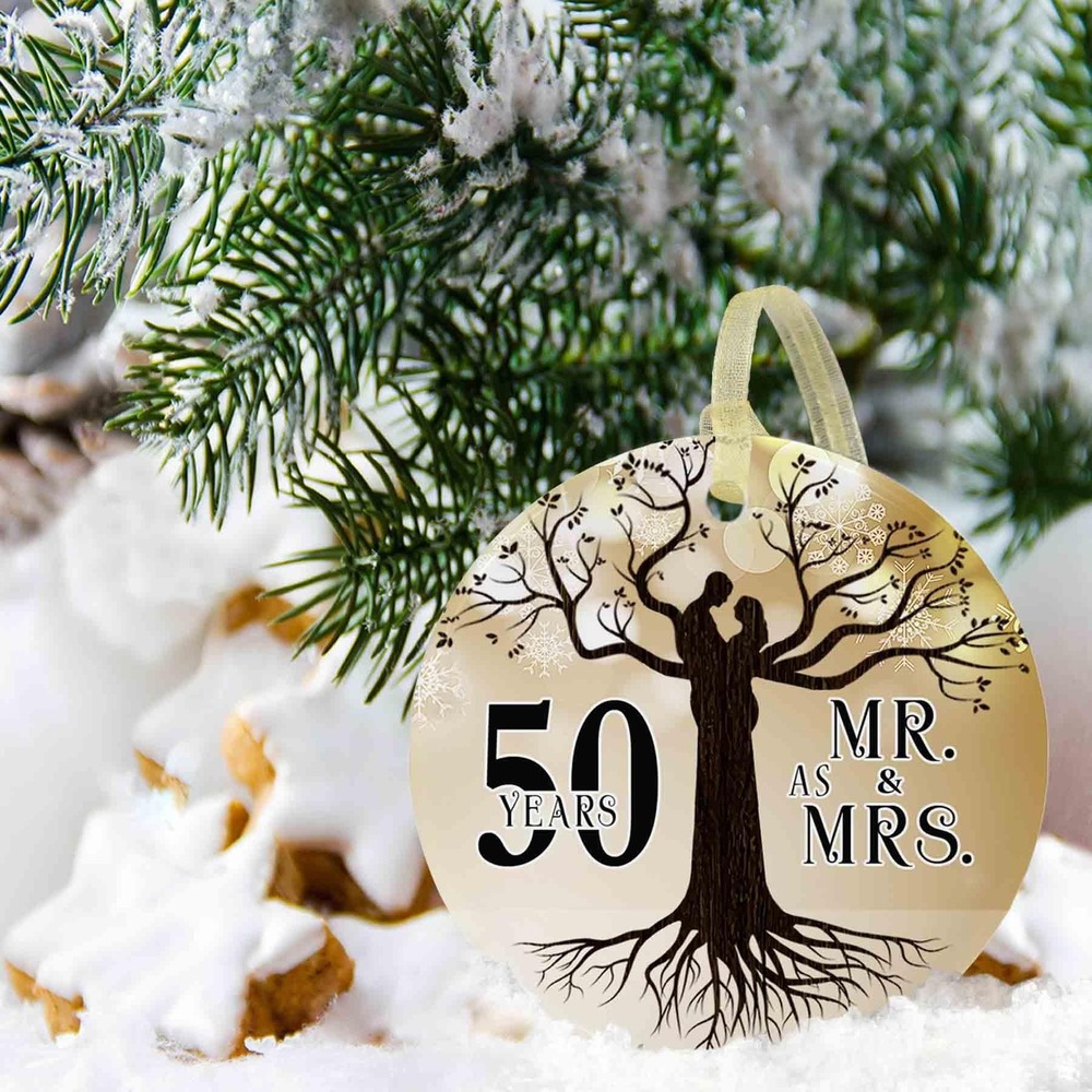 50th Wedding Anniversary Ornament NIB NEW Mr & Mrs Family Tree Gift Husband Wife - Picture 2 of 3